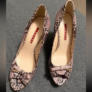 Prada Women's Snakeskin Peep-Toe Heels - Pink and Brown